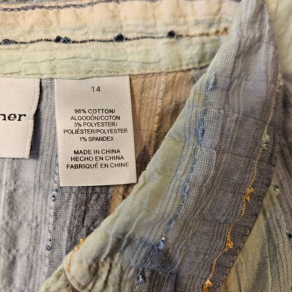 Alfred Dunner Blouse womens 14 colorful crinkly embroidered shell buttons career - Picture 8 of 16